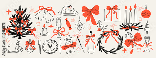 Hand draw whimsy doodle Christmas illustration.