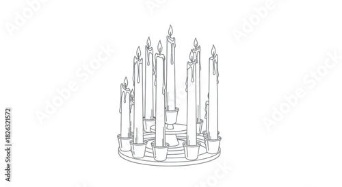 Elegant line art illustration of multiple tapered candles in a holder