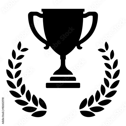 Trophy icon with laurel wreath representing victory, high achievement, and excellence. Ideal for ranking, game, competition and success.