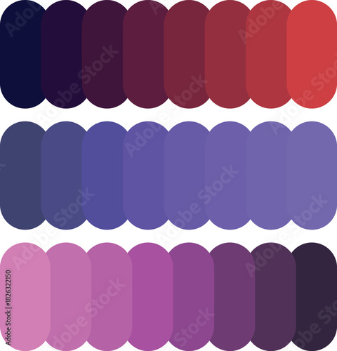 Three rows of capsules showing gradient color schemes on a white transparent background