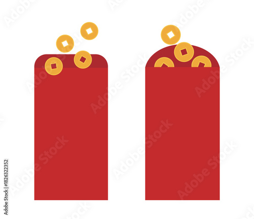Set of Chinese red envelope bag flat vector illustration.
Asian Chinese New Year hongbao Icon.
Lucky money red envelope bag clip art.
White background.
