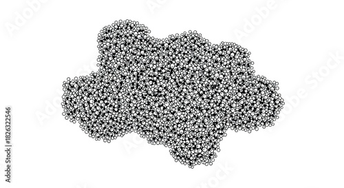 Dense cluster of small light bulbs silhouette on white background