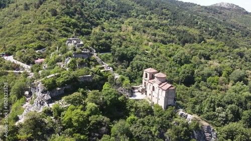Wallpaper Mural Aerial Spring view of Church of the Holy Mother of God at ruins of Medieval Asen Fortress, Asenovgrad, Plovdiv Region, Bulgaria Torontodigital.ca