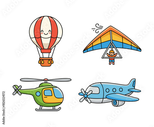 Cute cartoon air transport vehicles collection