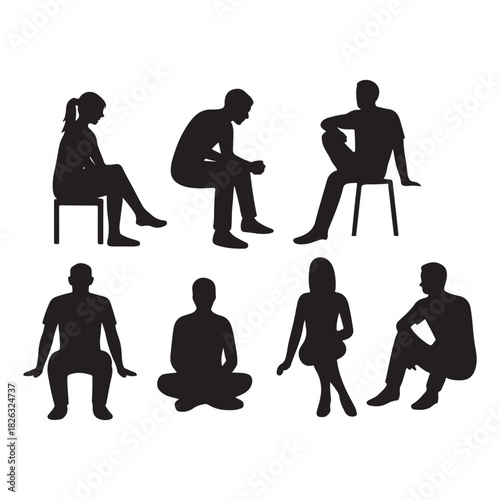  sitting silhouettes vector