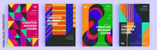 Modern abstract covers set, minimal covers design. Colorful geometric background, vector illustration.