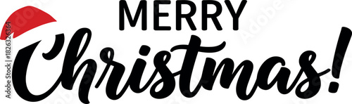 Festive 'Merry Christmas' Text with a Playful Santa Hat for Holiday Greetings