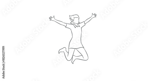 Simple line drawing of a person jumping for joy with arms raised