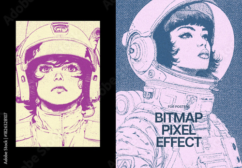 Bitmap Pixel Poster Photo Effect Mockup