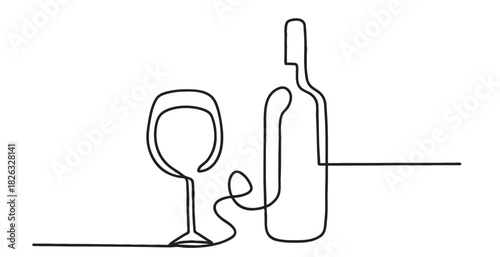 Bottle and glass line art