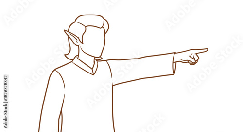 Fantasy elf character pointing forward with sharp ears