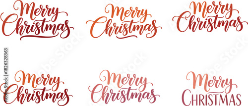 Collection of festive Merry Christmas typographic greetings in an elegant script font with a vibrant red and orange color gradient