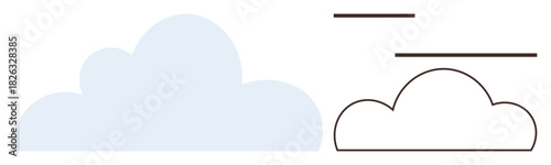 Cloud silhouettes, one filled, one outlined with horizontal line accents. Ideal for weather, technology, storage, data, sky simplicity and climate themes. Clean and simple flat metaphor