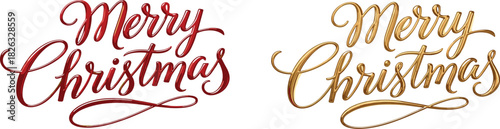Elegant Merry Christmas calligraphy set in red and gold script for festive holiday greetings