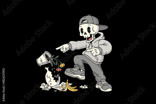 Cartoon Skeleton Character Dressed in Hip Hop Attire.