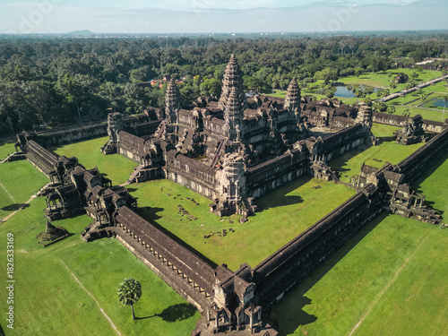 Angkor Wat Aerial Panorama Of Central Sanctuary, Siem Reap, Cambodia