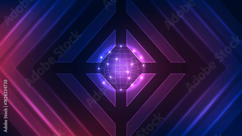 Futuristic Quantum Globe Background: Geometric Diamond Frame and Abstract Data Connection