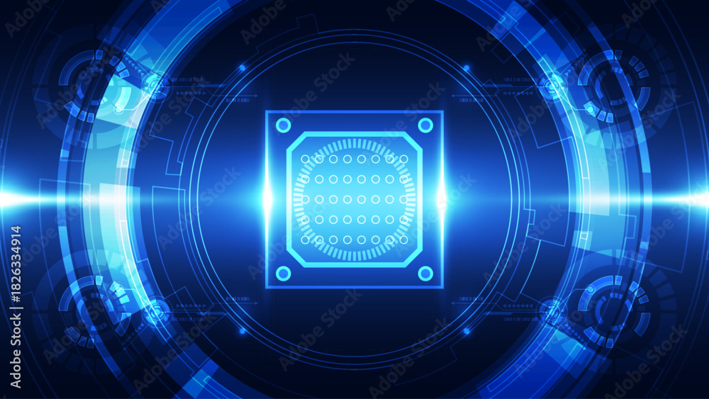 Obraz premium Central Processing Unit (CPU) Core Background: Futuristic Digital Circuit Board and System Technology