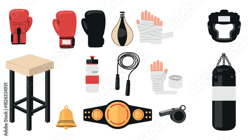 Boxing equipment collection for training and fitness design