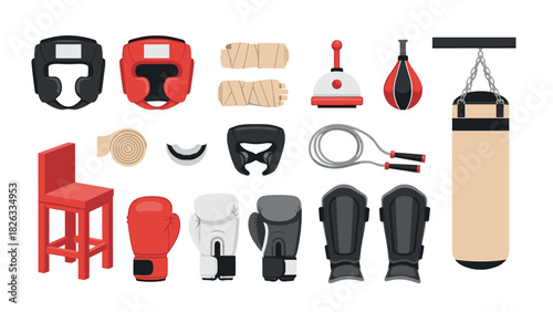 Boxing equipment collection for training and fitness design
