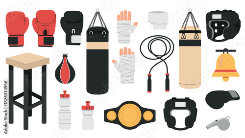 Boxing equipment set with gloves punching bags and accessories for training and fitness