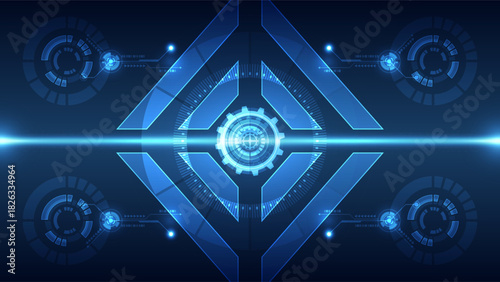 Futuristic System Core Technology Background: Geometric Gear Mechanism and Digital Circuit Processing