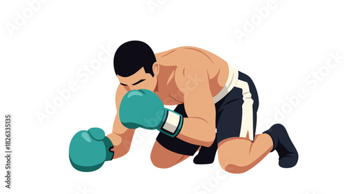 Defeated boxer on knees in boxing gloves illustration for sports design
