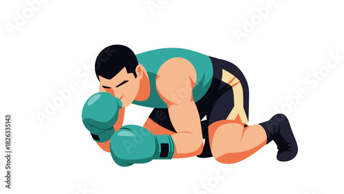 Boxer in defeat pose kneeling down after fight loss concept illustration