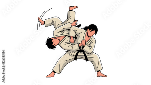 Martial arts combat scene: dynamic judo throw illustration for sports design
