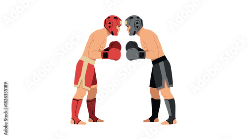 Intense boxing match between opponents in protective gear illustration