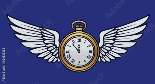 Vintage winged pocket watch symbolizing that time flies.