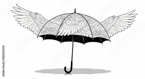 An artistic illustration of an umbrella with majestic wings.