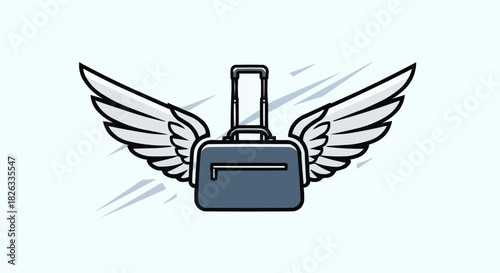 Flying Suitcase with Wings Representing Fast Travel and Business Mobility.