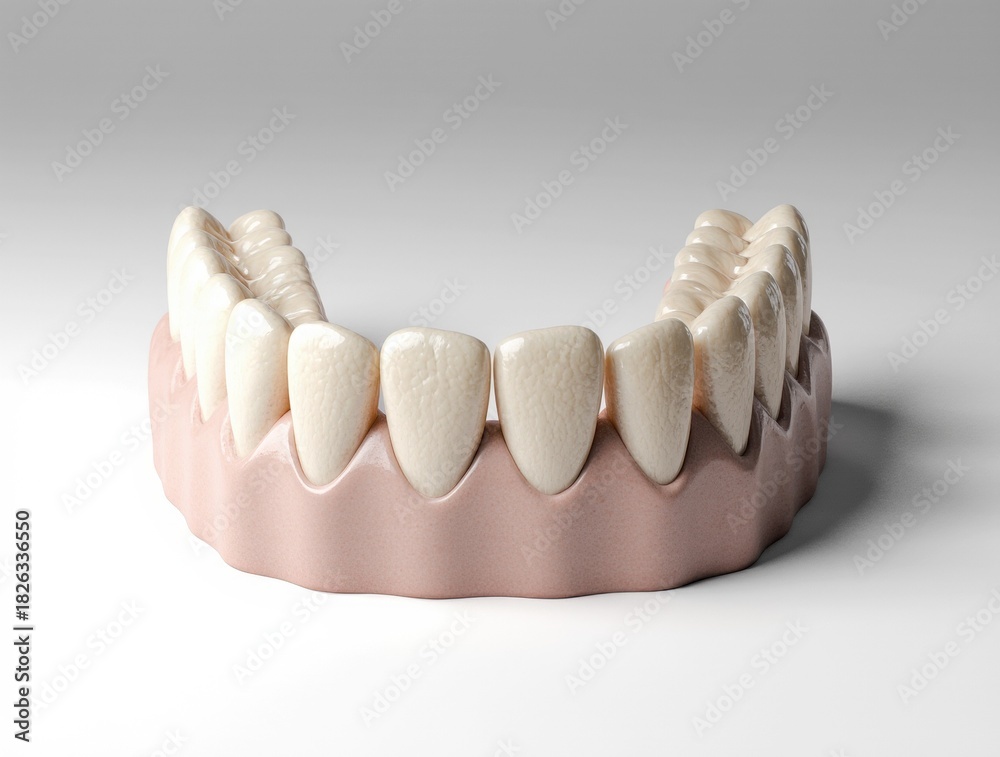 Fototapeta premium Dental Excellence: A meticulously crafted dental model, showcasing the natural beauty and precise alignment of a healthy, perfect set of teeth, symbolizing optimal oral health and hygiene.
