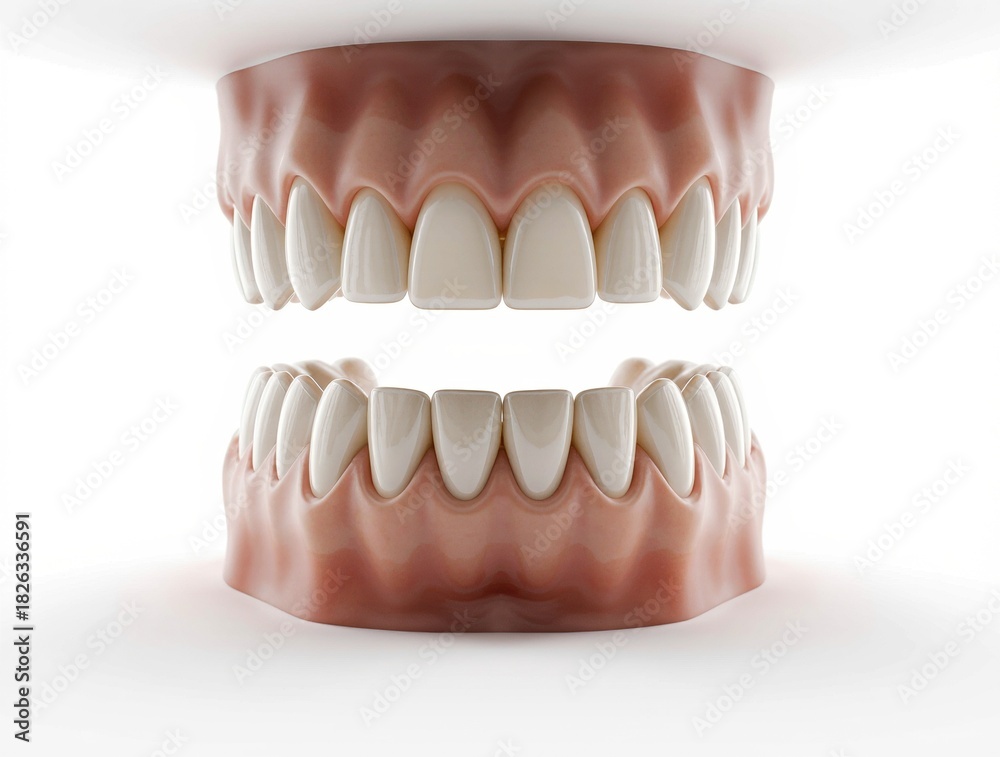 Obraz premium Perfect Dental Display: A meticulously crafted model of a set of pristine teeth, showcasing the delicate balance of dental anatomy in clinical setting. 