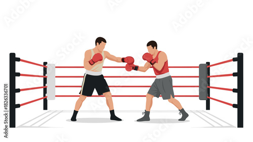 Boxing match illustration with two fighters in ring suitable for sports poster or training design