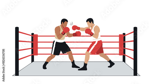 Boxing match scene with two fighters in the ring for sports event promotion or fitness motivation