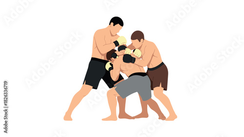 Mixed martial arts fighters in intense combat scene illustration for sports design