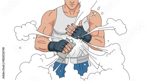 Powerful athlete crushing hand chalk in preparation for weightlifting training