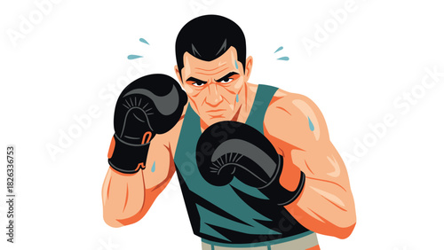 Boxing athlete in action with a focused expression for sports design or poster