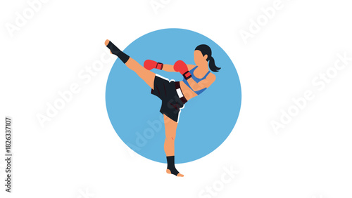 Female martial arts fighter in action for sports poster design