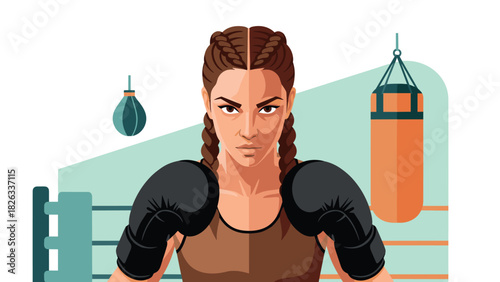 Female boxer in training at gym: strength and determination for fitness motivation and sports design