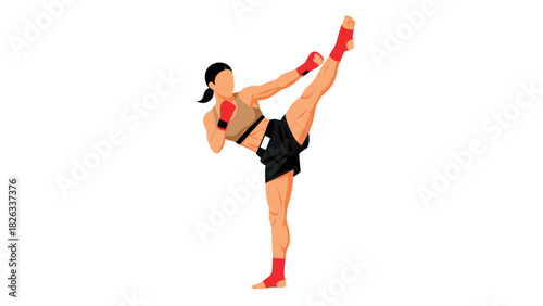 Martial arts high kick pose illustration for sports design and posters