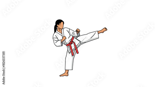Martial arts enthusiast kicking in karate gi for self defense and fitness design
