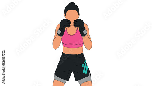 Female boxer in fighting stance illustration for sports design