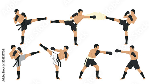 Martial arts kickboxing techniques illustration for sports training design