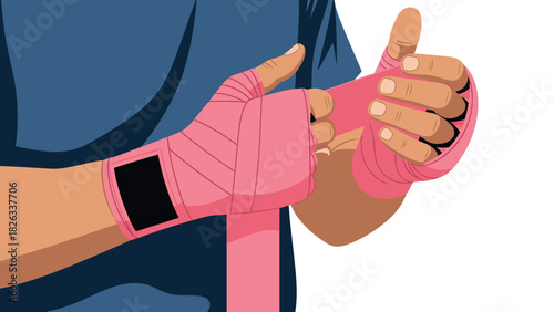 Boxing and fitness preparation with pink hand wraps for boxing training and exercise motivation