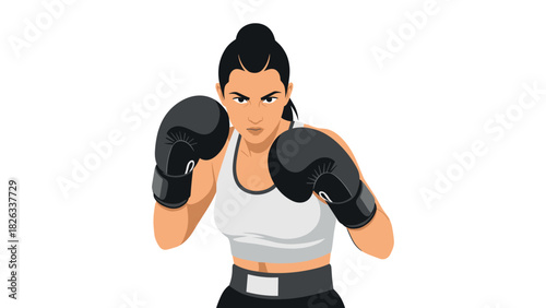 Female boxer in fighting stance ready for competition and training illustration