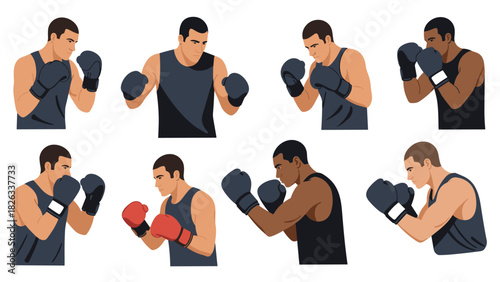 Diverse boxing stances illustration for training and fitness enthusiasts