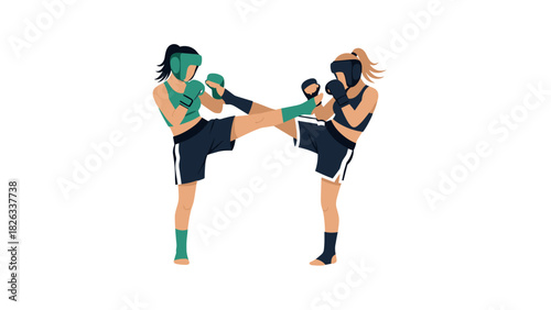 Women’s kickboxing training illustration for sports and fitness design